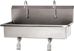SANI-LAV - 37" Long x 16-1/2" Wide Inside, 1 Compartment, Grade 304 Stainless Steel (2) Person Wash-Station with Single Foot Valves - 16 Gauge, 40" Long x 20" Wide x 18" High Outside, 8" Deep - Exact Tooling
