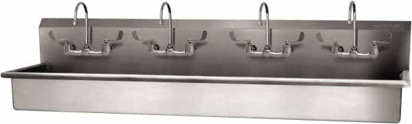 SANI-LAV - 77" Long x 16-1/2" Wide Inside, 1 Compartment, Grade 304 Stainless Steel (4) Person Wash-Station with Manual Faucet - 16 Gauge, 80" Long x 20" Wide x 18" High Outside, 8" Deep - Exact Tooling