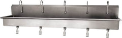 SANI-LAV - 97" Long x 16-1/2" Wide Inside, 1 Compartment, Grade 304 Stainless Steel (5) Person Wash-Station with Single Foot Valves - 16 Gauge, 100" Long x 20" Wide x 18" High Outside, 8" Deep - Exact Tooling