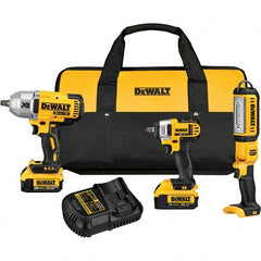 DeWALT - 20 Volt Cordless Tool Combination Kit - Includes 1/2" Impact Wrench, 3/8" Impact Wrench & Handheld Light, Lithium-Ion Battery Included - Exact Tooling