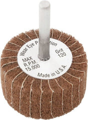 Camel Grinding Wheels - 3" Diam x 2" Face Width, Fine Aluminum Oxide Coated Mounted Flap Wheel - 1/4" Shank Mount, 80 Grit, X Weighted Cloth Backing, 20,000 Max RPM - Exact Tooling
