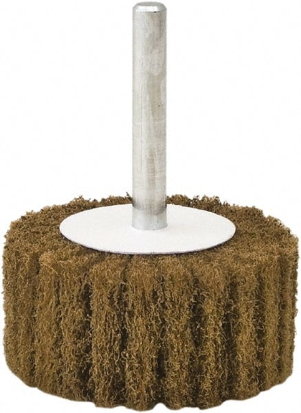 Camel Grinding Wheels - 3" Diam x 1" Face Width, Coarse Aluminum Oxide Nonwoven Mounted Flap Wheel - 1/4" Shank Mount, 60 Grit, X Weighted Cloth Backing, 20,000 Max RPM - Exact Tooling