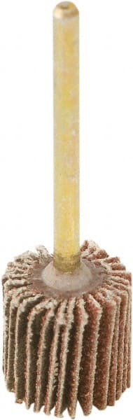 Camel Grinding Wheels - 3/4" Diam x 3/16" Face Width, Fine Aluminum Oxide Coated Mounted Flap Wheel - 1/8" Shank Mount, 120 Grit, X Weighted Cloth Backing, 38,000 Max RPM - Exact Tooling