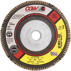 Camel Grinding Wheels - 60 Grit, 4-1/2" Disc Diam, 5/8-11 Center Hole, Type 27 Zirconia Alumina Flap Disc - 13,300 Max RPM, Poly Cotton Backing, Arbor Attaching System, Coated - Exact Tooling