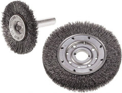 Camel Grinding Wheels - 2-1/2" OD, 1/4" Shank Diam, Crimped Steel Wheel Brush - 2-1/2" Face Width, 1/2" Trim Length, 0.014" Filament Diam - Exact Tooling