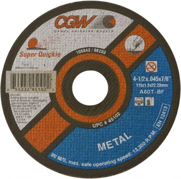 Camel Grinding Wheels - 6" 60 Grit Aluminum Oxide Cutoff Wheel - 0.045" Thick, 7/8" Arbor, 10,200 Max RPM - Exact Tooling