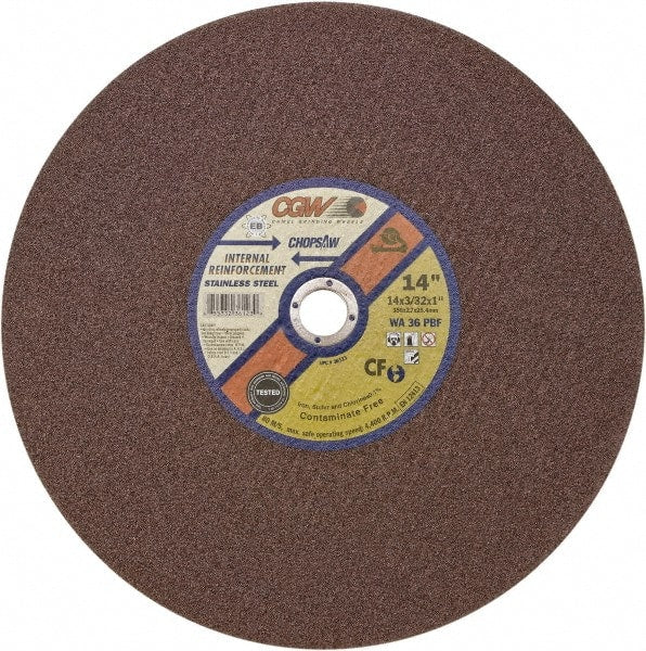 Camel Grinding Wheels - 14" 36 Grit Aluminum Oxide Cutoff Wheel - 3/32" Thick, 1" Arbor, 4,400 Max RPM - Exact Tooling