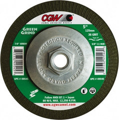 Camel Grinding Wheels - 36 Grit, 5" Wheel Diam, 5/32" Wheel Thickness, Type 27 Depressed Center Wheel - Medium Grade, Zirconia Alumina, Resinoid Bond, 12,250 Max RPM - Exact Tooling