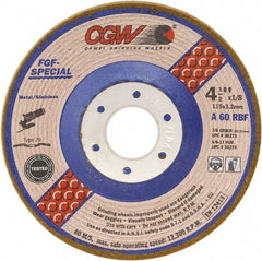 Camel Grinding Wheels - 60 Grit, 4-1/2" Wheel Diam, 1/8" Wheel Thickness, 7/8" Arbor Hole, Type 29 Depressed Center Wheel - Medium Grade, Aluminum Oxide, Resinoid Bond, 13,300 Max RPM - Exact Tooling