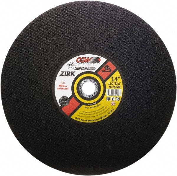 Camel Grinding Wheels - 14" 24 Grit Zirconia Alumina Cutoff Wheel - 3/32" Thick, 1" Arbor, 4,400 Max RPM - Exact Tooling