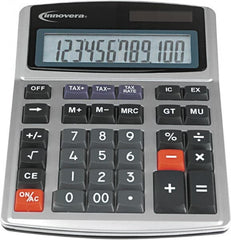 innovera - 12-Digit LCD 4 Function Financial Calculator - 21mm Display Size, Silver & Black, Solar & Battery Powered, 6-1/2" Long x 8-3/4" Wide - Exact Tooling