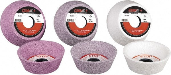 Camel Grinding Wheels - 4" Diam, 1-1/4" Hole Size, 1-1/2" Overall Thickness, 60 Grit, Type 11 Tool & Cutter Grinding Wheel - Medium Grade, Aluminum Oxide, K Hardness, Vitrified Bond - Exact Tooling