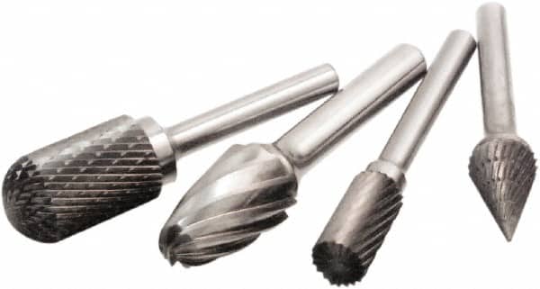 Camel Grinding Wheels - 1/4" Cut Diam, 1/4" Shank Diam, Cylinder Head Double Cut Burr - Carbide, 5/8" LOC, 2" OAL - Exact Tooling