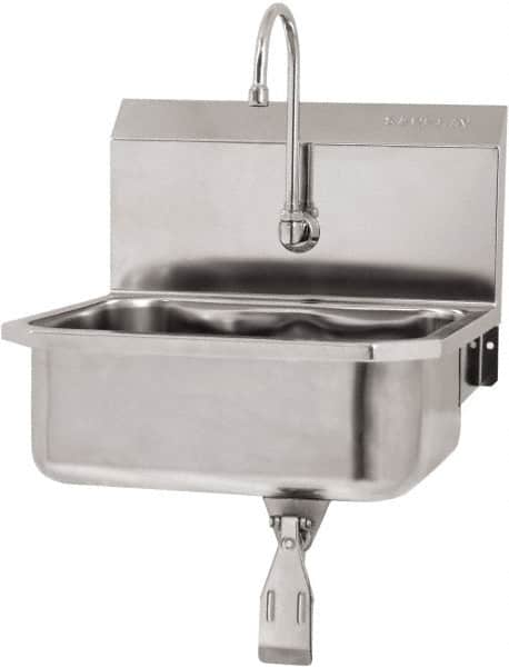 SANI-LAV - 17" Long x 14" Wide Inside, 1 Compartment, Grade 304 Stainless Steel Hand Sink Wall Mount with Knee Valve - 18 Gauge, 19" Long x 18" Wide x 21" High Outside, 7" Deep - Exact Tooling