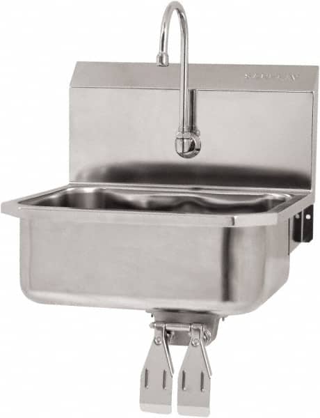SANI-LAV - 17" Long x 14" Wide Inside, 1 Compartment, Grade 304 Stainless Steel Hand Sink Wall Mount with Knee Valve - 18 Gauge, 19" Long x 18" Wide x 21" High Outside, 7" Deep - Exact Tooling