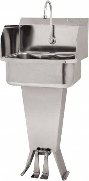 SANI-LAV - 17" Long x 14" Wide Inside, 1 Compartment, Grade 304 Stainless Steel Hand Sink Floor Mount with Double Foot Valve - 18 Gauge, 19" Long x 18" Wide x 46" High Outside, 7" Deep - Exact Tooling