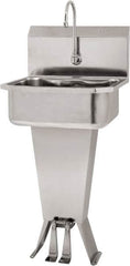 SANI-LAV - 17" Long x 14" Wide Inside, 1 Compartment, Grade 304 Stainless Steel Hand Sink Floor Mount with Double Foot Valve - 18 Gauge, 19" Long x 18" Wide x 46" High Outside, 7" Deep - Exact Tooling
