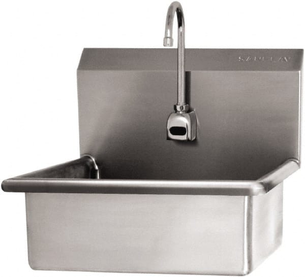 SANI-LAV - 19" Long x 15-1/2" Wide Inside, 1 Compartment, Grade 304 Stainless Steel Hand Sink Wall Mount with Electronic Faucet - 16 Gauge, 23" Long x 20" Wide x 20-1/2" High Outside, 5" Deep - Exact Tooling