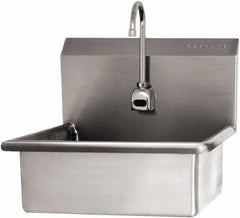 SANI-LAV - 19" Long x 15-1/2" Wide Inside, 1 Compartment, Grade 304 Stainless Steel Hand Sink Wall Mount with Electronic Faucet - 16 Gauge, 23" Long x 20" Wide x 20-1/2" High Outside, 5" Deep - Exact Tooling