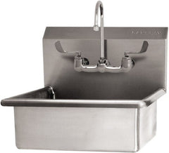 SANI-LAV - 19" Long x 15-1/2" Wide Inside, 1 Compartment, Grade 304 Stainless Steel Hand Sink Wall Mount with Manual Faucet - 16 Gauge, 23" Long x 20" Wide x 20-1/2" High Outside, 5" Deep - Exact Tooling