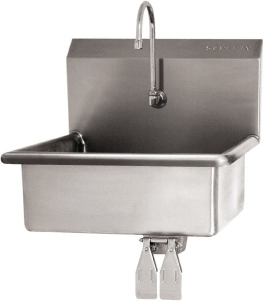 SANI-LAV - 19" Long x 15-1/2" Wide Inside, 1 Compartment, Grade 304 Stainless Steel Hand Sink Wall Mount with Double Knee Valve - 16 Gauge, 23" Long x 20" Wide x 20-1/2" High Outside, 5" Deep - Exact Tooling