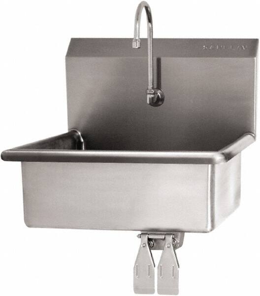 SANI-LAV - 19" Long x 15-1/2" Wide Inside, 1 Compartment, Grade 304 Stainless Steel Hand Sink Wall Mount with Double Knee Valve - 16 Gauge, 23" Long x 20" Wide x 20-1/2" High Outside, 5" Deep - Exact Tooling