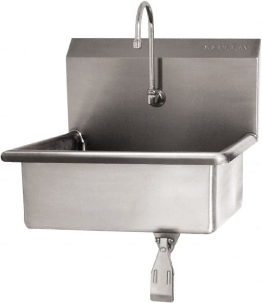 SANI-LAV - 19" Long x 15-1/2" Wide Inside, 1 Compartment, Grade 304 Stainless Steel Hand Sink Wall Mount with Single Knee Valve - 16 Gauge, 23" Long x 20" Wide x 20-1/2" High Outside, 5" Deep - Exact Tooling