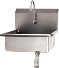 SANI-LAV - 19" Long x 15-1/2" Wide Inside, 1 Compartment, Grade 304 Stainless Steel Hand Sink Wall Mount with Single Knee Valve - 16 Gauge, 23" Long x 20" Wide x 20-1/2" High Outside, 5" Deep - Exact Tooling