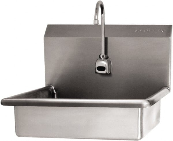 SANI-LAV - 19" Long x 15-1/2" Wide Inside, 1 Compartment, Grade 304 Stainless Steel Hand Sink Wall Mount with Electronic Faucet - 16 Gauge, 22" Long x 19" Wide x 20-1/2" High Outside, 5" Deep - Exact Tooling