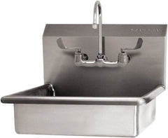 SANI-LAV - 19" Long x 15-1/2" Wide Inside, 1 Compartment, Grade 304 Stainless Steel Hand Sink Wall Mount with Manual Faucet - 16 Gauge, 22" Long x 19" Wide x 20-1/2" High Outside, 5" Deep - Exact Tooling