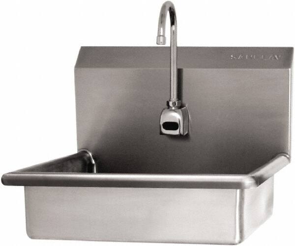SANI-LAV - 16" Long x 12-1/2" Wide Inside, 1 Compartment, Grade 304 Stainless Steel Hand Sink Wall Mount with Electronic Faucet - 16 Gauge, 19" Long x 16" Wide x 20-1/2" High Outside, 6" Deep - Exact Tooling