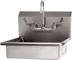 SANI-LAV - 16" Long x 12-1/2" Wide Inside, 1 Compartment, Grade 304 Stainless Steel Hand Sink Wall Mount with Manual Faucet - 16 Gauge, 19" Long x 16" Wide x 20-1/2" High Outside, 6" Deep - Exact Tooling