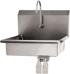 SANI-LAV - 16" Long x 12-1/2" Wide Inside, 1 Compartment, Grade 304 Stainless Steel Hand Sink Wall Mount with Single Knee Valve - 16 Gauge, 19" Long x 16" Wide x 20-1/2" High Outside, 6" Deep - Exact Tooling