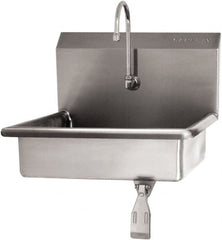 SANI-LAV - 16" Long x 12-1/2" Wide Inside, 1 Compartment, Grade 304 Stainless Steel Hand Sink Wall Mount with Single Knee Valve - 16 Gauge, 19" Long x 16" Wide x 20-1/2" High Outside, 6" Deep - Exact Tooling