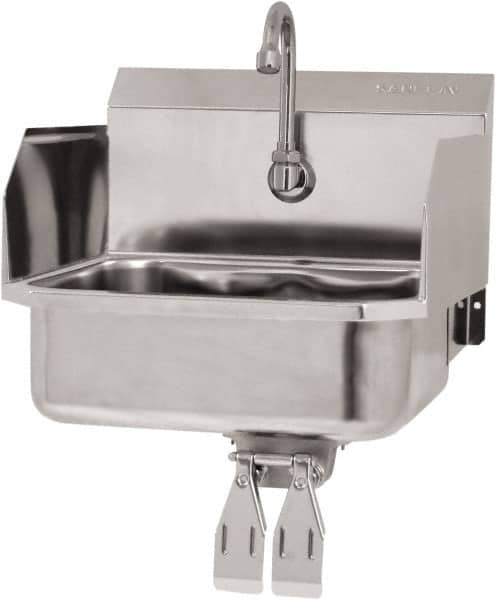 SANI-LAV - 14" Long x 11" Wide Inside, 1 Compartment, Grade 304 Stainless Steel Hand Sink Wall Mount with Double Knee Valve - 18 Gauge, 16" Long x 15-1/4" Wide x 16" High Outside, 5" Deep - Exact Tooling