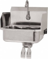 SANI-LAV - 14" Long x 11" Wide Inside, 1 Compartment, Grade 304 Stainless Steel Hand Sink Wall Mount with Double Knee Valve - 18 Gauge, 16" Long x 15-1/4" Wide x 16" High Outside, 5" Deep - Exact Tooling