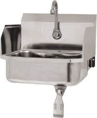 SANI-LAV - 14" Long x 11" Wide Inside, 1 Compartment, Grade 304 Stainless Steel Hand Sink Wall Mount with Single Knee Valve - 18 Gauge, 16" Long x 15-1/4" Wide x 16" High Outside, 5" Deep - Exact Tooling