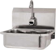 SANI-LAV - 14" Long x 11" Wide Inside, 1 Compartment, Grade 304 Stainless Steel Hand Sink Wall Mount with Electronic Faucet - 18 Gauge, 16" Long x 15-1/4" Wide x 16" High Outside, 5" Deep - Exact Tooling