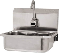 SANI-LAV - 14" Long x 11" Wide Inside, 1 Compartment, Grade 304 Stainless Steel Hand Sink Wall Mount with Electronic Faucet - 18 Gauge, 16" Long x 15-1/4" Wide x 16" High Outside, 5" Deep - Exact Tooling