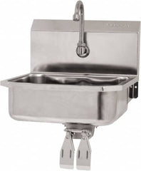 SANI-LAV - 14" Long x 11" Wide Inside, 1 Compartment, Grade 304 Stainless Steel Hand Sink Wall Mount with Double Knee Valve - 18 Gauge, 16" Long x 15-1/4" Wide x 16" High Outside, 5" Deep - Exact Tooling