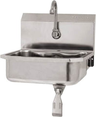SANI-LAV - 14" Long x 11" Wide Inside, 1 Compartment, Grade 304 Stainless Steel Hand Sink Wall Mount with Single Knee Valve - 18 Gauge, 16" Long x 15-1/4" Wide x 16" High Outside, 5" Deep - Exact Tooling