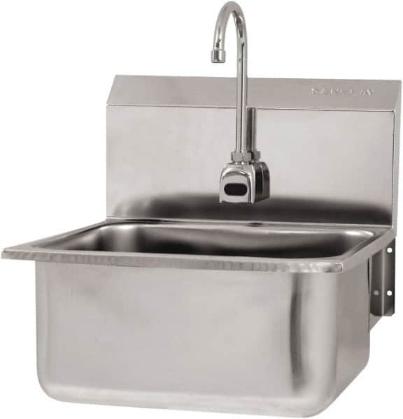 SANI-LAV - 19" Long x 16" Wide Inside, 1 Compartment, Grade 304 Stainless Steel Hand Sink Wall Mount with Electronic Faucet - 18 Gauge, 21" Long x 20" Wide x 24" High Outside, 10" Deep - Exact Tooling