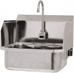 SANI-LAV - 17" Long x 14" Wide Inside, 1 Compartment, Grade 304 Stainless Steel Hand Sink Wall Mount with Electronic Faucet - 18 Gauge, 19" Long x 18" Wide x 21" High Outside, 7" Deep - Exact Tooling
