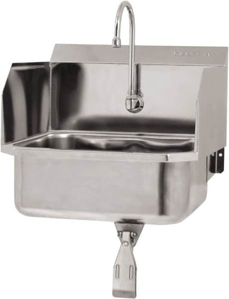 SANI-LAV - 17" Long x 14" Wide Inside, 1 Compartment, Grade 304 Stainless Steel Hand Sink Wall Mount with Single Knee Valve - 18 Gauge, 19" Long x 18" Wide x 21" High Outside, 7" Deep - Exact Tooling