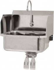 SANI-LAV - 17" Long x 14" Wide Inside, 1 Compartment, Grade 304 Stainless Steel Hand Sink Wall Mount with Double Knee Valve - 18 Gauge, 19" Long x 18" Wide x 21" High Outside, 7" Deep - Exact Tooling