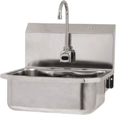 SANI-LAV - 17" Long x 14" Wide Inside, 1 Compartment, Grade 304 Stainless Steel Hand Sink Wall Mount with Electronic Faucet - 18 Gauge, 19" Long x 18" Wide x 21" High Outside, 7" Deep - Exact Tooling