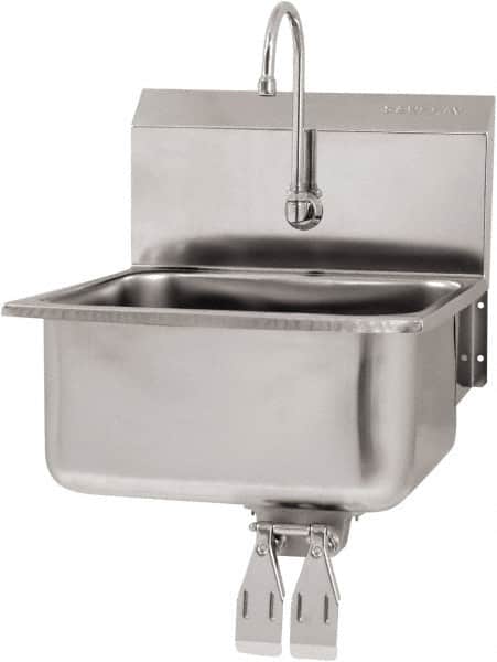 SANI-LAV - 19" Long x 16" Wide Inside, 1 Compartment, Grade 304 Stainless Steel Hand Sink Wall Mount with Double Knee Valve - 18 Gauge, 21" Long x 20" Wide x 24" High Outside, 10" Deep - Exact Tooling
