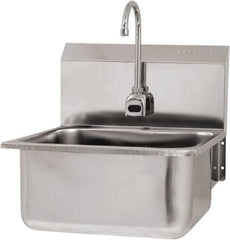 SANI-LAV - 19" Long x 16" Wide Inside, 1 Compartment, Grade 304 Stainless Steel Hand Sink Wall Mount with Electronic Faucet - 18 Gauge, 21" Long x 20" Wide x 24" High Outside, 10" Deep - Exact Tooling