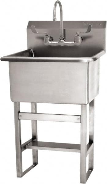 SANI-LAV - 22" Long x 16" Wide Inside, 1 Compartment, Grade 304 Stainless Steel Scrub Sink Wall Mount with Manual Faucet - 16 Gauge, 25" Long x 19-1/2" Wide x 46-1/2" High Outside, 10-1/2" Deep - Exact Tooling