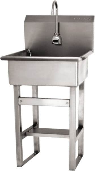 SANI-LAV - 20" Long x 17" Wide Inside, 1 Compartment, Grade 304 Stainless Steel Hand Sink Wall Mount with Electronic Faucet - 16 Gauge, 23" Long x 20-1/2" Wide x 46-1/2" High Outside, 9" Deep - Exact Tooling